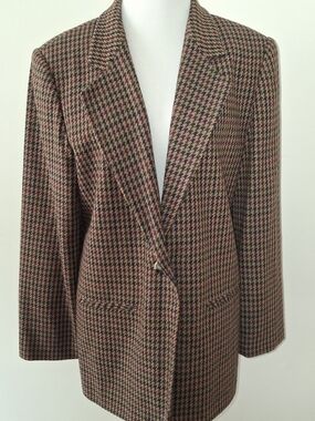 Sag Harbor Vintage Houndstooth Blazer Brown Purple Plaid Jacket Womens Size 12